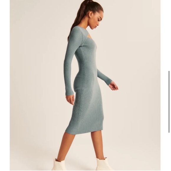 Abercrombie & Fitch Long Sleeve CutOut keyhole Knit Sweater Midi Dress L - Picture 2 of 10